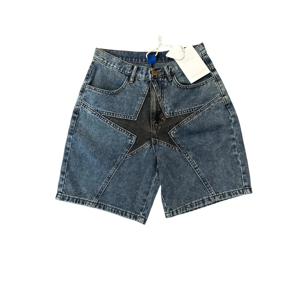 NWT Aelfric Eden Unisex Star Patchwork Jorts 27 Baggy Jean Shorts Denim Y2K